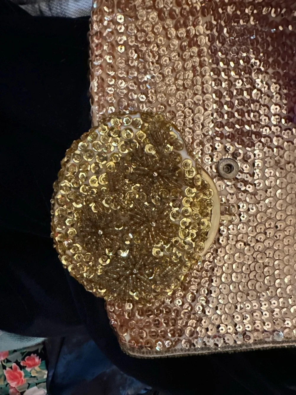 Vintage 80’s/90’s Gold Sequin Clutch with Round Coin Purse Set- Gold